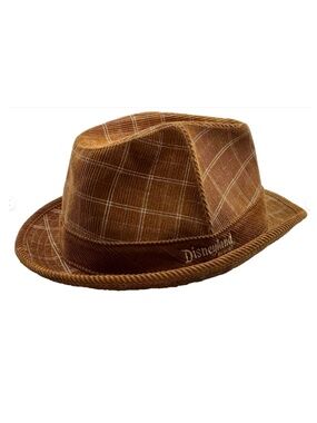 Vintage Japan Disneyland Resort FEDORA Hat Brown Plaid Mickey Adult Small